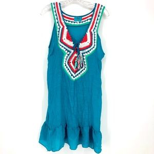 South Main Crochet Teal SwimSuit Cover Up Dress